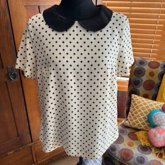 Merona Black and Cream Polka Dot Short Sleeve Blouse - Picture 1 of 7